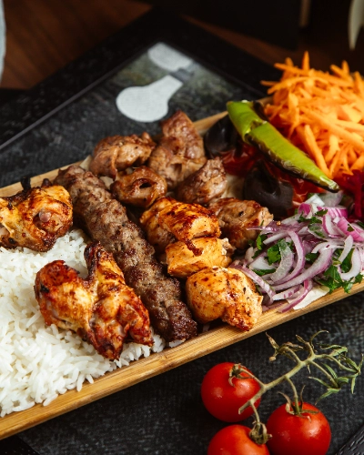 various-kebab-with-rice-vegetables